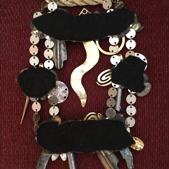 Vintage Steampunk Up cycled Silver Gold Metal Beaded Bib Rope Necklace XL, NEW - Picture 3 of 8